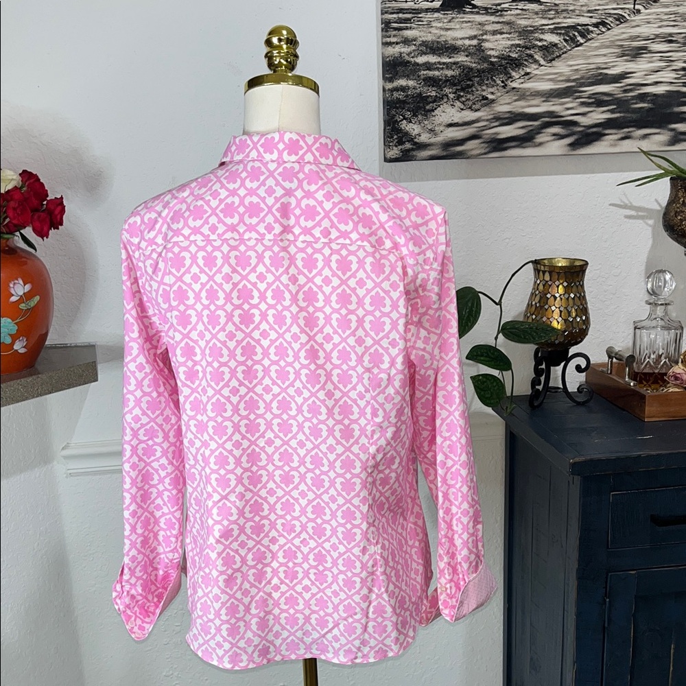Talbots Pink Geometric Button Down Shirt - Picture 8 of 12
